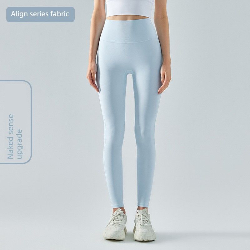 

and American Style High Waist Hip Lift Nude Feel Peach Fitness Pants Women s Yoga Pants Solid Color Quick-Drying Tight-Fitting Running Exercise Pants Blue powder color L