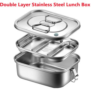 Doppelschichtige Edelstahl-Lunchbox, 2/3 Gitter, auslaufsichere Bento-Box, starke Dichtheit für die Aufbewahrung verschiedener Früchte, Snack-Lunchbox