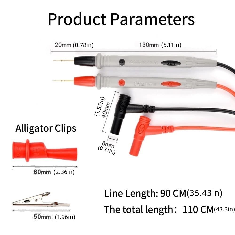 1000V 20A Multimeter Test Leads Kit with Alligator Clips and Plunger Test Wire, Silicone Material Hooks Test Probes