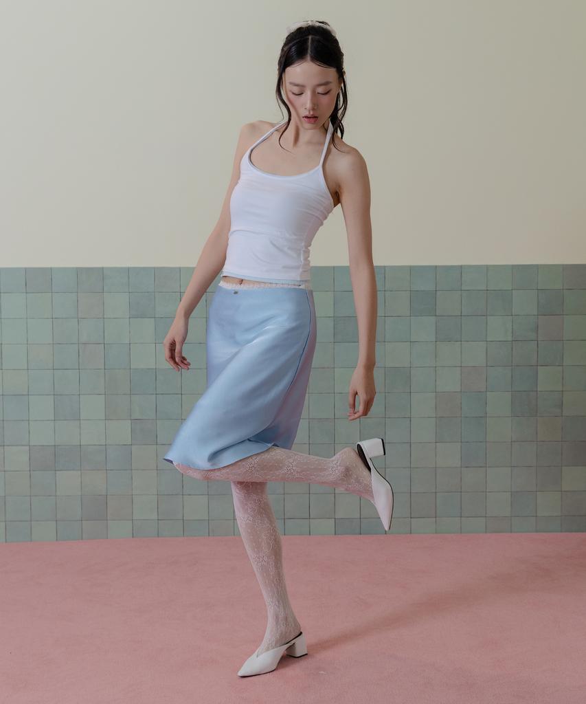 Fifth Ailius 90S Satin Midi Skirt Airy Blue