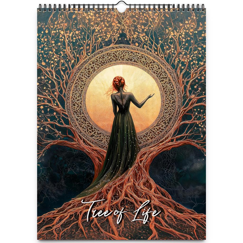 2026 Tree Of Life Calendar, Mysterious Design Holiday Elements Calendar, With Coil Calendar