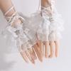 1Pair Black/White Fingerless Gloves Ruffled Design Elastic Lolita Gloves Floral Lace Bow Tie Sleeve