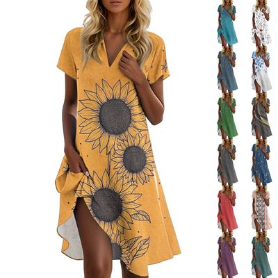 Women's Summer Casual Floral Print Stand Collar Dress