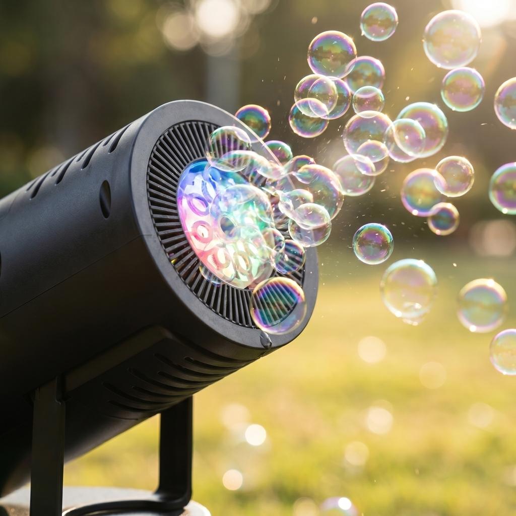 Automatische Seifenblasenmaschine für Bühnen- und Partygebrauch mit verstellbarem Ständer und kontinuierlicher Blasenproduktion, geeignet für Indoor- und Outdoor-Unterhaltung