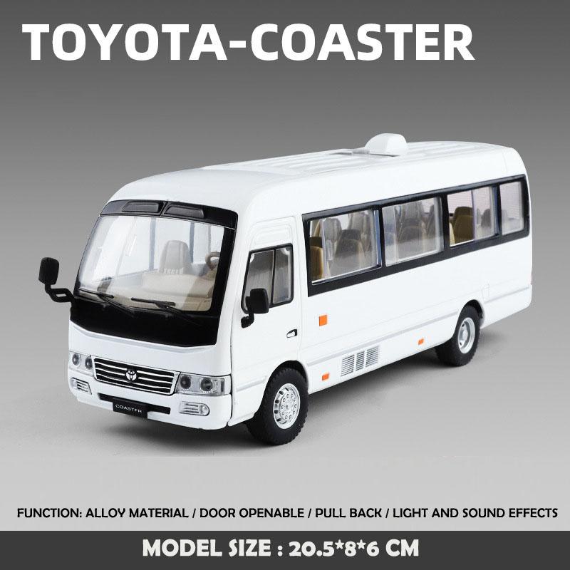 

Моделирование 1:24 Модель автобуса Toyota Coaster из сплава, со звуком и светом, инерционная игрушечная машинка, коллекция, миниатюрная машинка, подарок для детей, мальчика белый