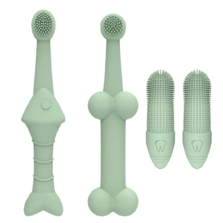 Pack Of 4 Dog Cats Finger Toothbrushes Food Grade Silicone Dental Hygiene Tool Effective Plaque Removal зелёный
