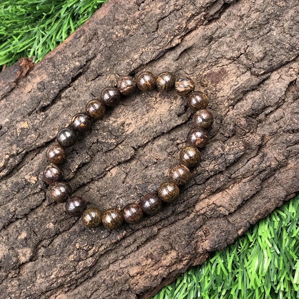 8mm Natural Bronzite Gemstone Handcrafted Stretch Bracelet7.5" Brown Stone Adjustable Bracelet For Your Love RBB-7