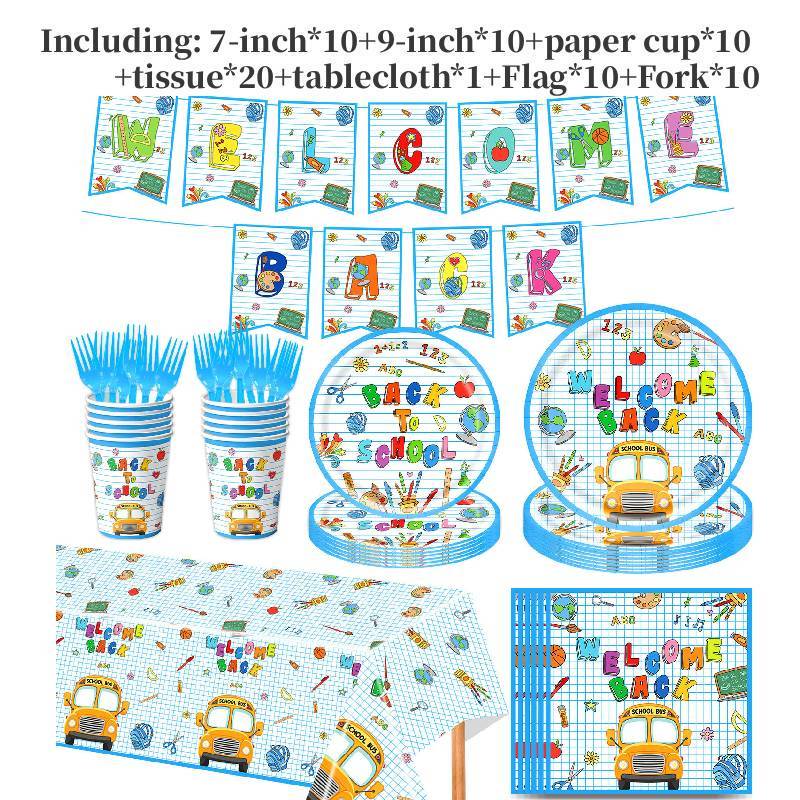 Animated Back To School Party Supplies Set With Paper Plates Cups Napkins For Student Celebration