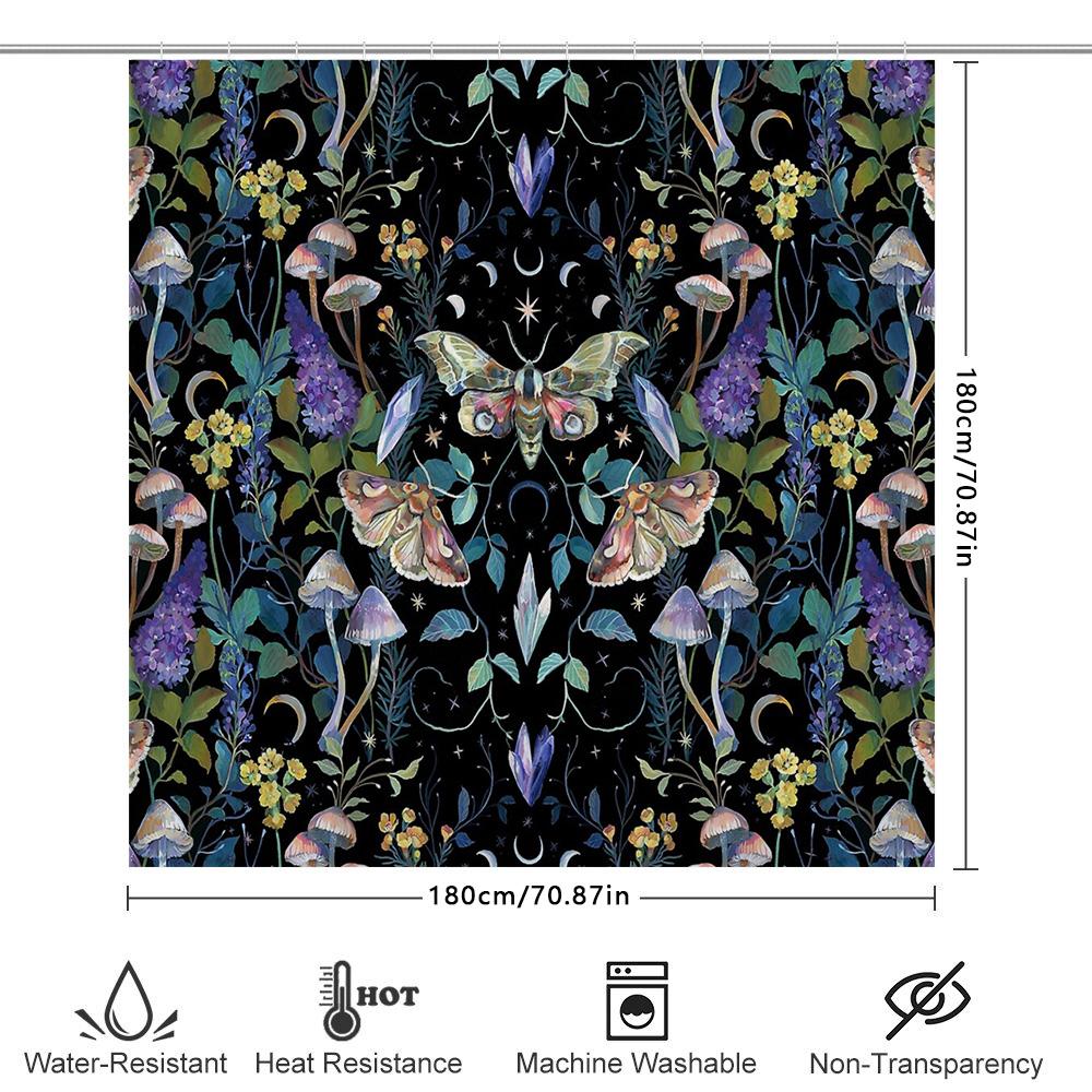 Botanical Moth Shower Curtain Nature Forest Dark Academia Backdrop Vintage Floral Tapestry Home Decor Wall Hanging Artistic Desi