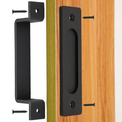 Dual-Sided Black Surface-Mounted Sliding Barn Door Handle
