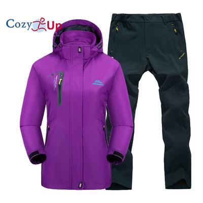 Women Jacket Pants Hiking Set  Autumn Outdoor Travel Waterproof Windbreak Suit Trekking Coat Trousers