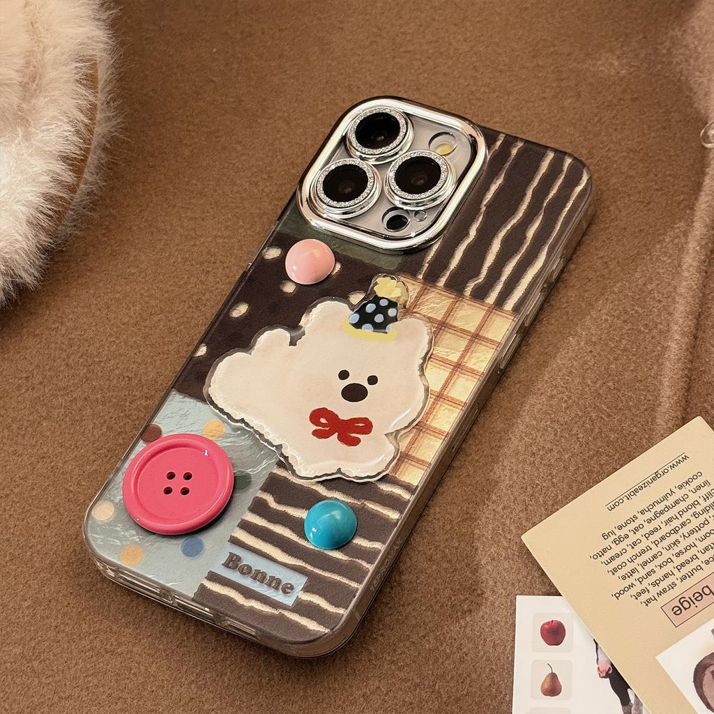 3D Button Puppy Cat Apple 17 Phone Case for iPhone 16, suitable for 14 Pro Max, Korean Cartoon 13 Hard Case