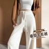 Women's High Rise Wide Leg Pants Medium Stretch Wool Blend Straight Leg Trousers Fleece Lined Thick Fall Winter Casual Drape Sweatpants