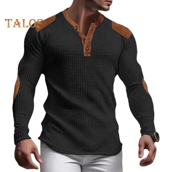 

Мужская толстовка в стиле пэчворк в стиле ретро с V-образным вырезом и пуговицами с вафельной текстурой, пуловер с цветными блоками, облегающий повседневный спортивный топ для отдыха M