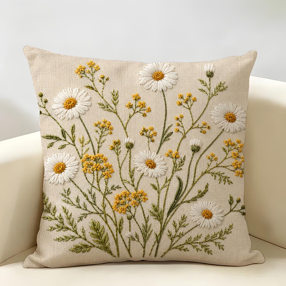 D Dmuchawiec Polny Kwiat Boho Botaniczny Poszewka na Poduszkę Naturalna Bawełna Organiczna Dwustronny Druk Wystrój Pokoju Sofy Poszewka 30cmx30cm(12x12Inch) beige