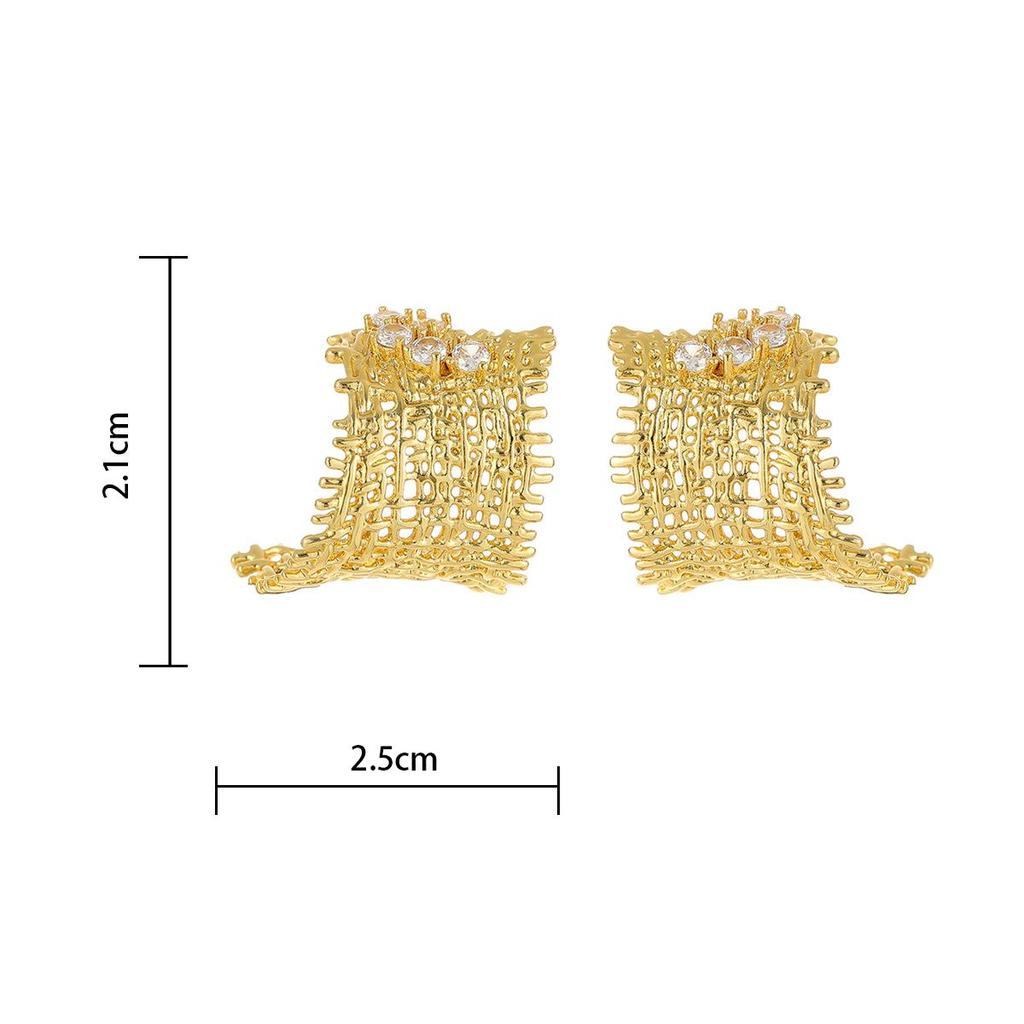 Elegant Zirconia and Hemp Rope Woven Earrings - Unique Micro-set Studs In European-American Light Luxury Style