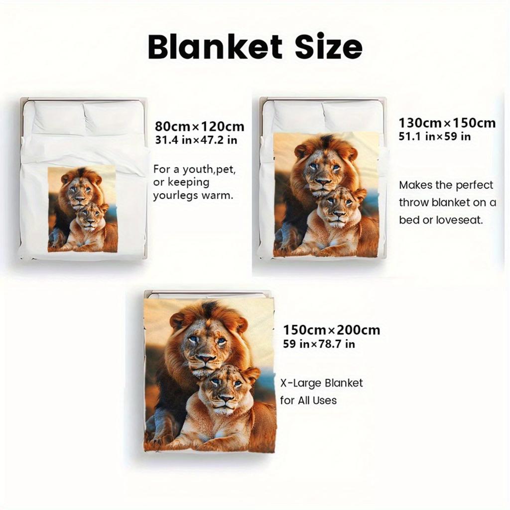 Personalized Lion & Lioness Fleece Blanket Custom Picture Name Soft Cozy Throw All Season Bedding for Living Room Bedroom Decor