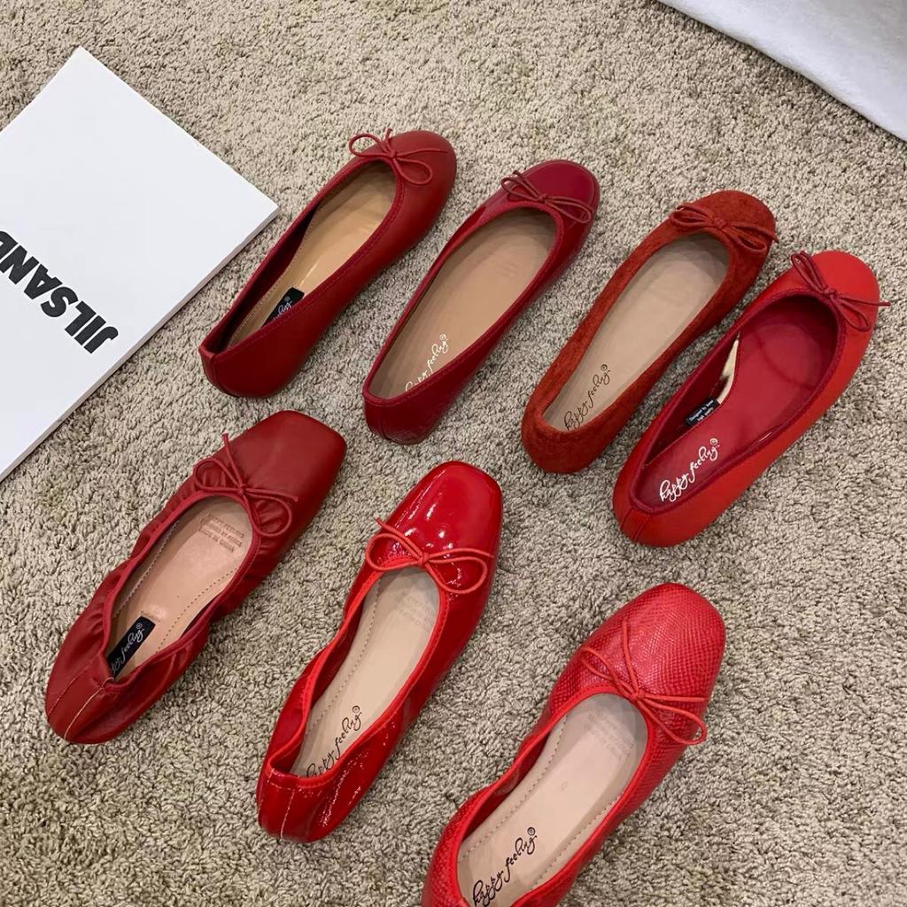 Happyfeeling Bow Shallow Mouth Flat Bottom Small Red Single Shoes Women's Shoes 2025 New Ballet Shoes