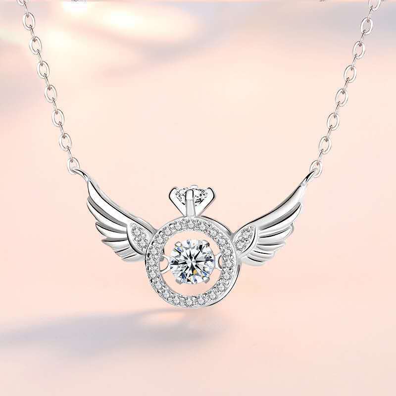 925 Sterling Silver Necklace Pendant  Wings Angel 5A Zircon for Women Wedding Jewelry Fine Accessories Fashion Party Gifts