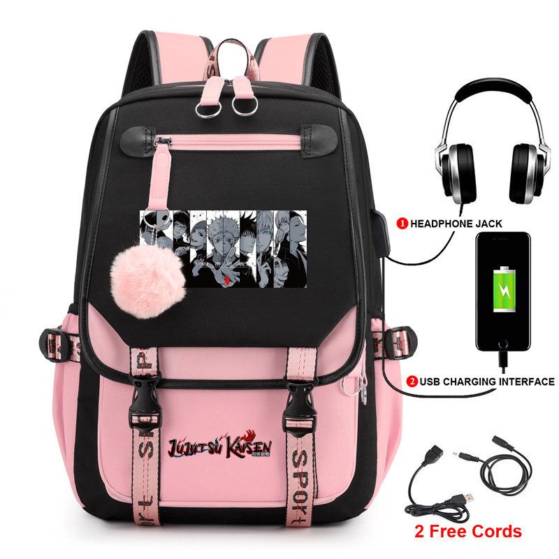Anime Peripheral Spells Back to War Backpack Student School Bag Men's and Women's Fashion Backpack Travel Bag USB Computer Bag