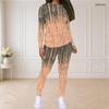 Women Plus Size Round Neck Long Sleeve Printed Blue Pink White Top And Fitted Pants Two Piece Set