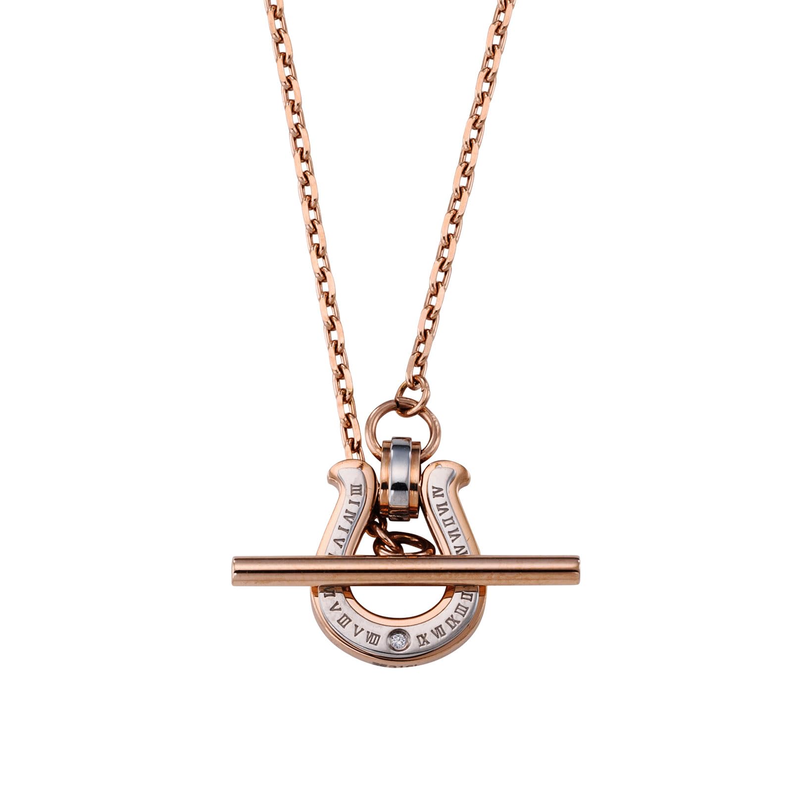 

Necklace Surgical Stainless Steel 316L Cubic Zirconia Allergy Free Horseshoe Pink 4SUP092GO [White Clover] Women s