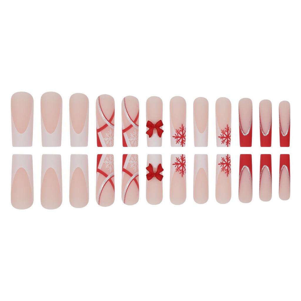 Gradient Snowflake Rhinestone Bow Christmas Nail Art - European & American Style False Nails