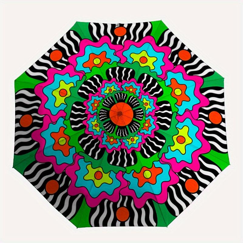 

1pc Psychedelic Mandala Automatic Opening/closing umbrella, Reinforced 8-Rib Construction, Compact Travel Umbrella yy250808201