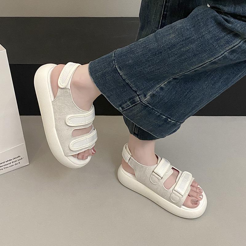 2025 Summer New Velcro Casual Sports Sandals Lightweight Thick Sole with One Word Fashion Shoes Korean Version of Women's Shoes