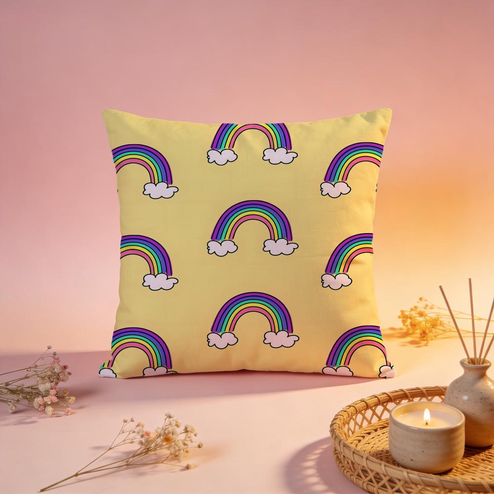 Bright Rainbow YK Pattern Cushion Cover Comfortable Durable Pillow Cover MultiScene for Home Office Car Sofa