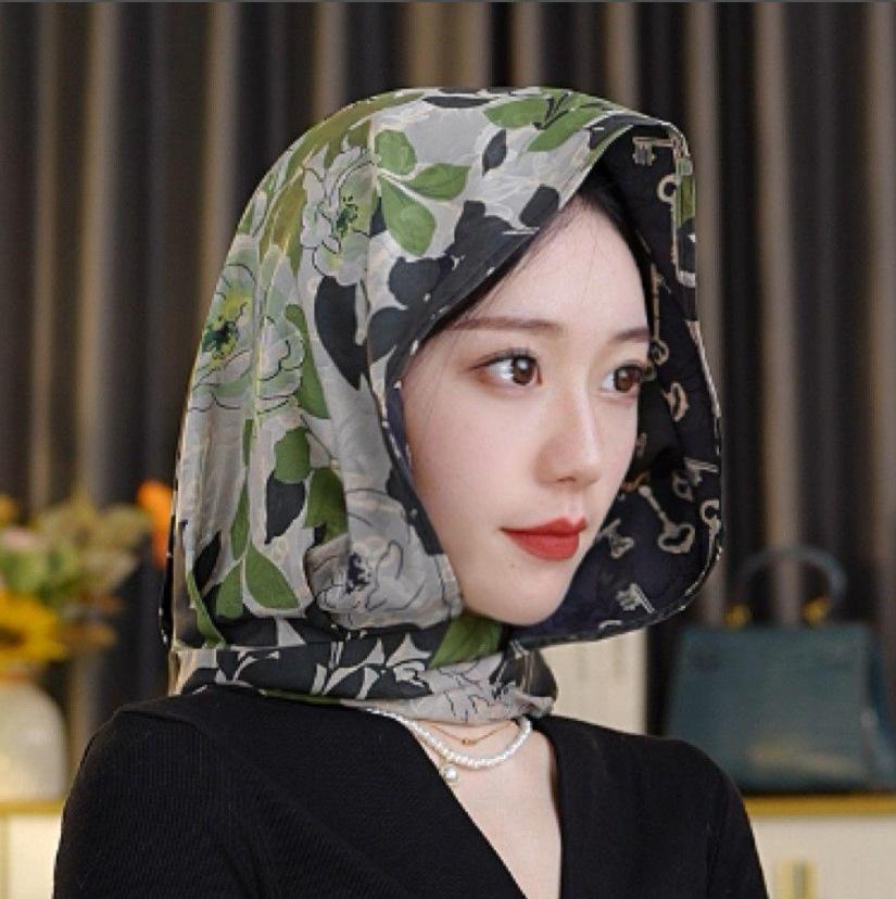 Spring and summer new double-layer double-sided satin silk scarf, hat, sunscreen headscarf, hat, streamer temperament, bag head hat, Feiling