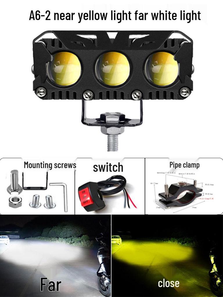 Super Bright LED Motorcycle Spotlights: High/Low Beam, Yellow & White, for Electric Vehicles & Tricycles