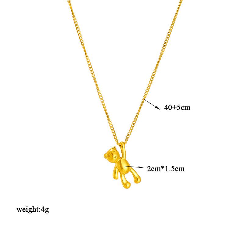 Mini Cute Bear Pendant Three Dimensional Polished Titanium Steel Necklace Versatile Chain Jewelry