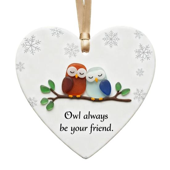 Heart-Shaped Sea Glass Friendship Ornament Handmade Sea Glass Art Christmas Animal Ornament Friendship Keepsake for Best Friends
