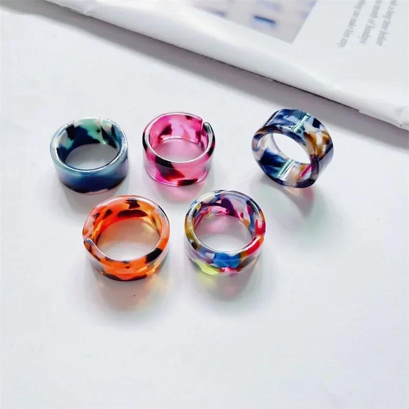 Colorful Open Marbling Ring Aesthetic Acetate Colorful Acrylic Thick Round Rings for Women Girls Jewelry Accessories Gifts