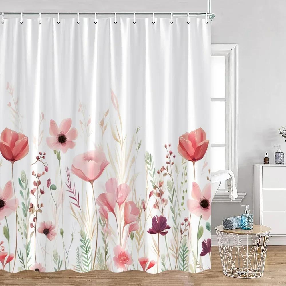 Flower Shower Curtain Butterfly Greening Plants Natural Home Decoration Bathroom Polyester Fabric Shower Curtain