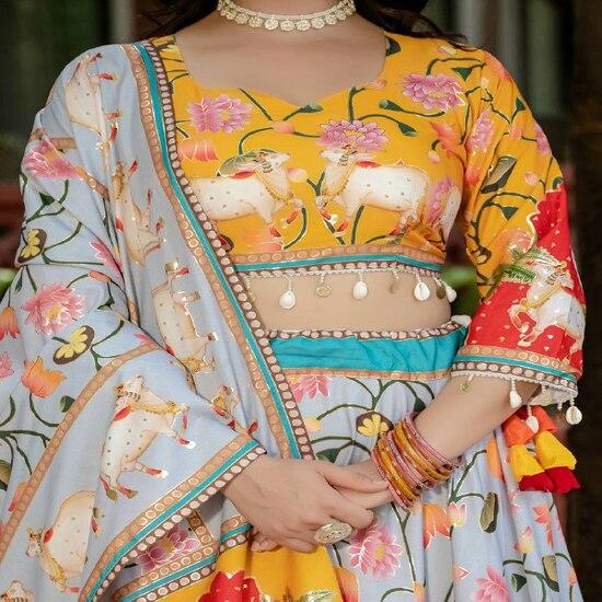 Multicolour Printed Lehenga Set with Animal Motifs