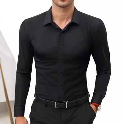 Men's Dress Shirt Long Sleeve Lapel Button Down Shirt Solid Color Formal Business Shirt for Work Dates Interviews Weddings