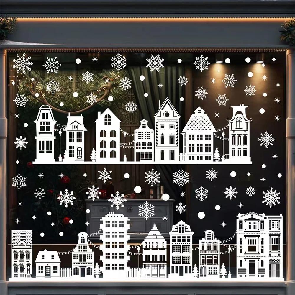 Runtow 9 Pcs Christmas Window Stickers Christmas Castle Pattern Decorative Window Stickers Home Christmas Party Decoration