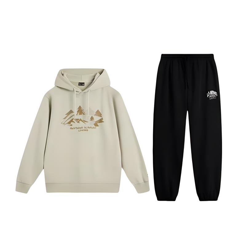 

Li-Ning Printed Letter Hooded Comfortable Breathable Versatile Loose Sweatshirt And Cuffed Pants Casual Sports Set AWDV355-3+AKLU939-4 M