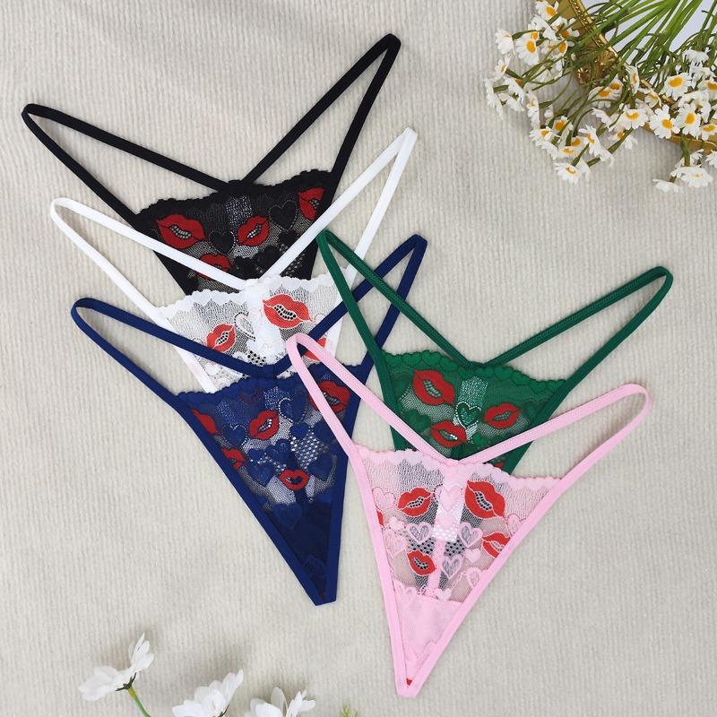 

5pcs/pack Low Rise Lip Print Sexy Women G-string Sexy Lingerie Breathable Comfortable Lady Thongs 2025 Erotic Female Underwear 1XL