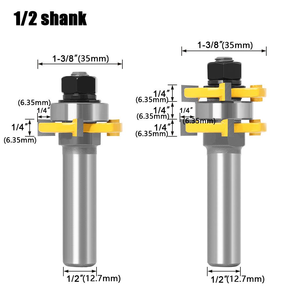 

3-Tooth T-shaped Tenon Cutter Square Tooth Tenon Cutter, Floor Cutter, Puzzle Cutter, Woodworking Milling Cutter, Carving Cutter 6 Handles 8 Handles 3-Tooth T-type mortise cutter 1/2 * 35