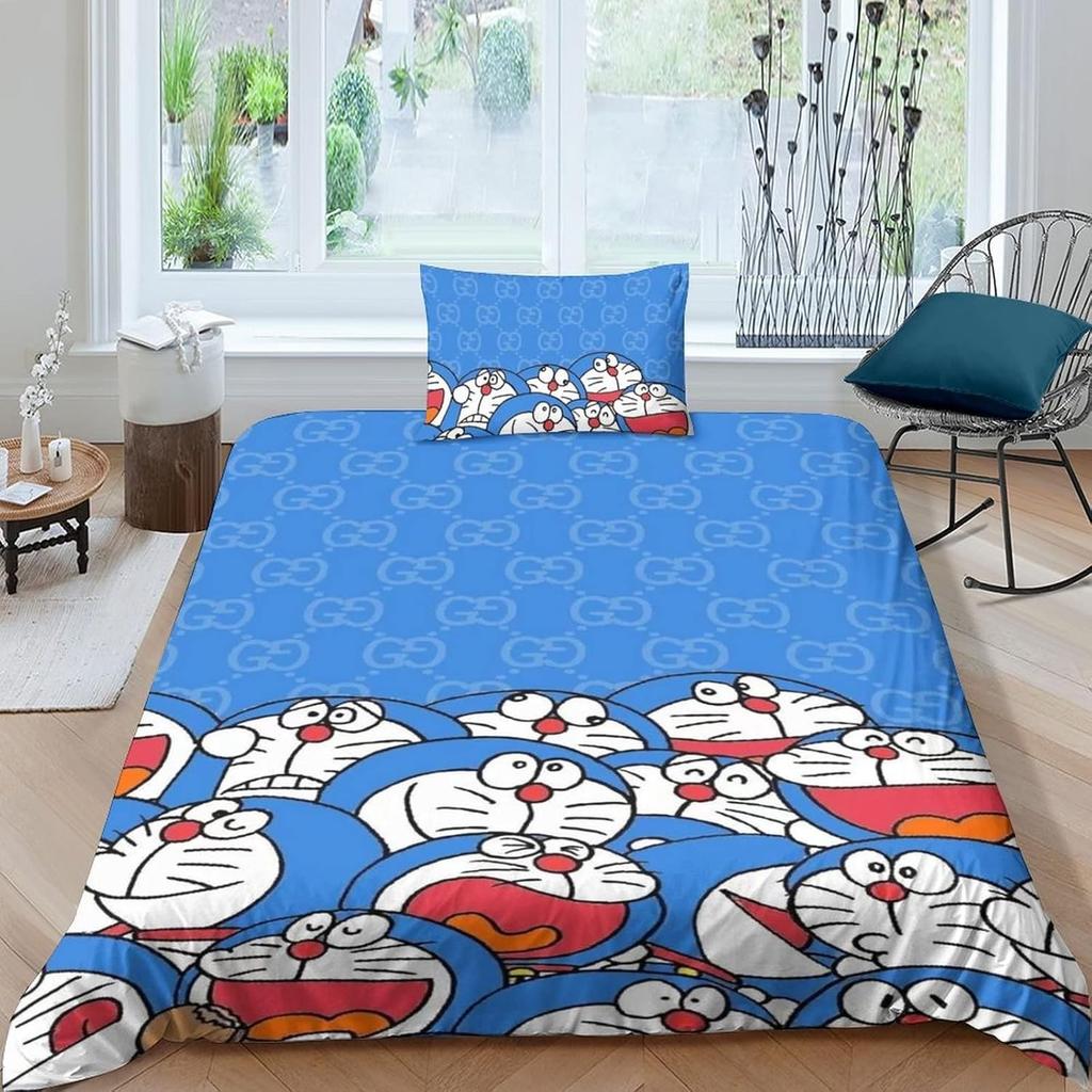 Utsøkt 3D Tegneserie Katt Bakgrunn D-Doraemon Trykk Sengetøy Sett Dynetrekk Dyne Seng Ungdom Barn Jenter Gutter Gave