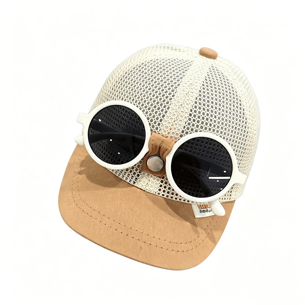 Kids Summer Sun Hat Baseball Cap With Sunglasses Mesh Breathable Baby Boy Girl Sun Protection Bucket Hat Toddler Visor Cap