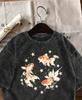 Vintage Washed Cotton TShirt  Artistic Goldfish and Stars Graphic Tee Unique Retro Style Loose Fit Top for Men and Women