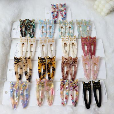 2Pcs/Set Hairpins Cute Cat Acetate Hair Clips Headdress For Women Girls Water Drop Leopard Print Barrettes Hair Accessories Gift