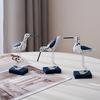 Wooden Seabird Figurine Ornament Desktop Decor with Stable Base Retro Distressed Blue White Coastal Style for Bedroom Living Room Study