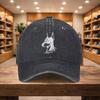 Doberman Print Washed Baseball Cap Adjustable Denim Street Style Hat for Men Women