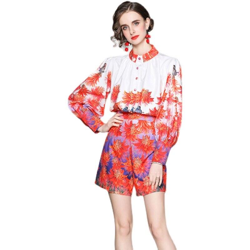 

Комплекты из двух предметов с принтом, женские комплекты из двух предметов, женские летние блузки из 2 предметов, топ + шорты, женский спортивный костюм для женщин, костюмы XXL красный