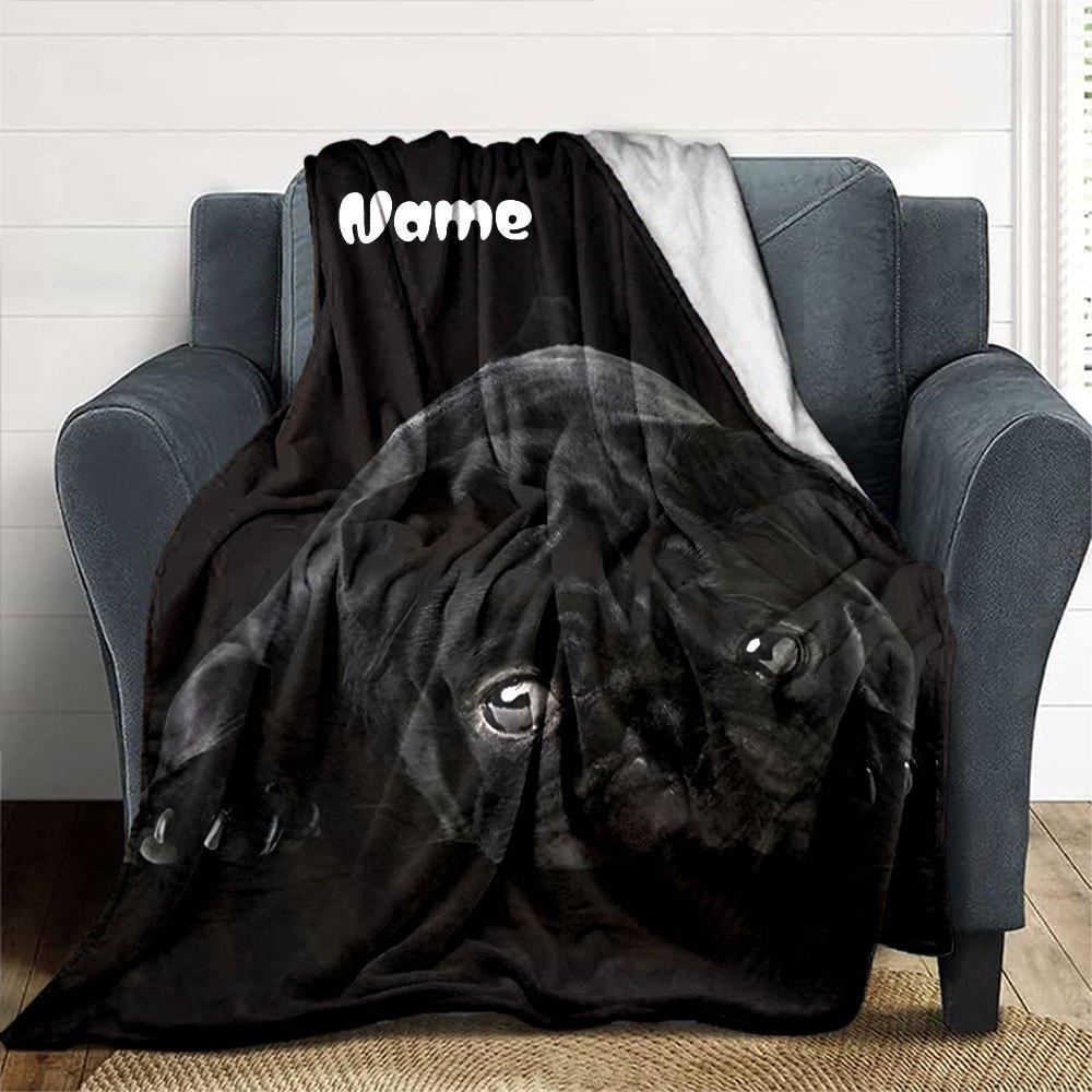 Black Pug Home Customize Your Name Blankets Soft Cozy Lightweight Versatile For All Seasons Perfect For Picnics Sofa Office Bed Living Room Ideal Gift